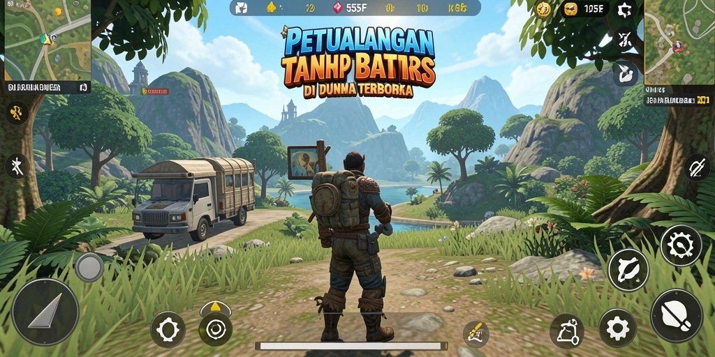 Tangkapan layar menunjukkan pemain menjelajahi dunia terbuka yang spektakuler.