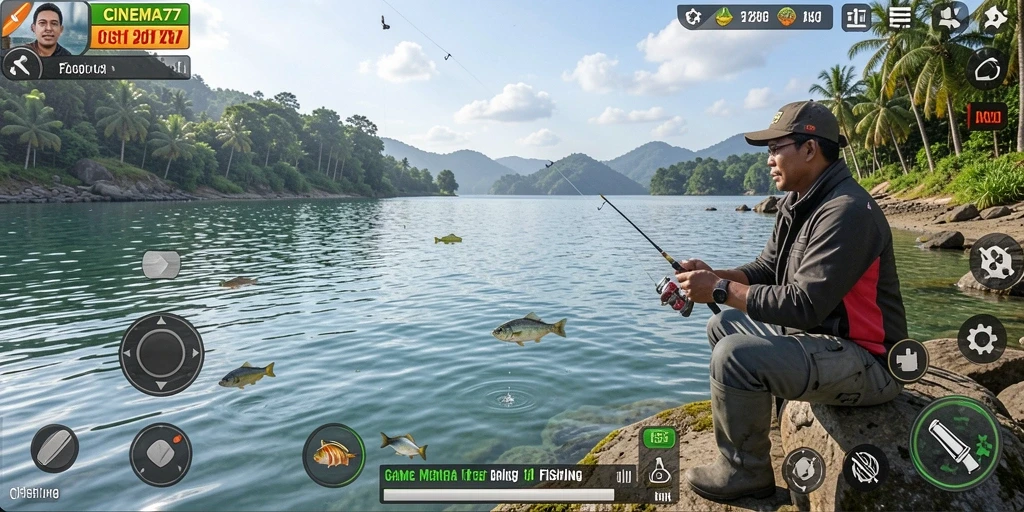 Gameplay CINEMA77 yang menampilkan pengalaman memancing yang menegangkan dan realistis.