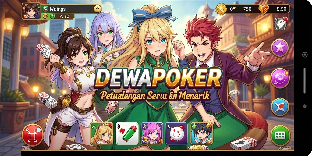 Tampilan gameplay seru di DEWAPOKER dengan karakter Anime yang memukau.