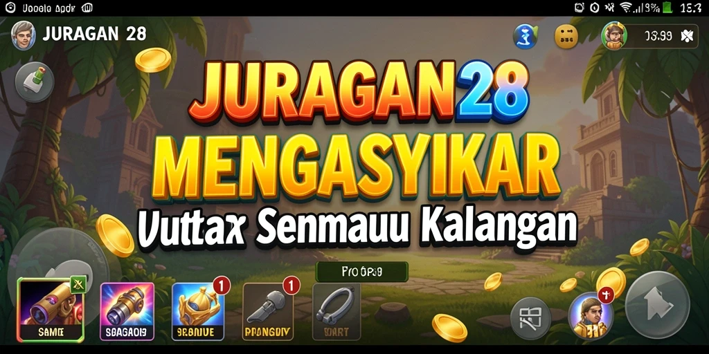 Screenshot gameplay <strong>JURAGAN28</strong> dengan berbagai usaha yang sedang berkembang.