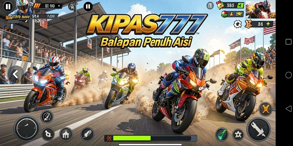 Tampilan gameplay seru dalam KIPAS777 dengan balapan motor mendebarkan.