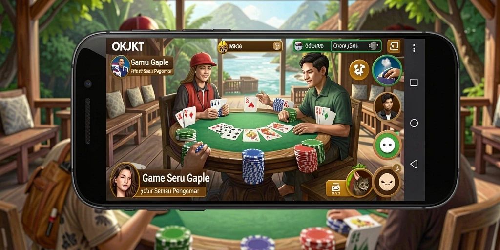 Screenshot gameplay OKJKT menampilkan suasana bermain Gaple yang seru.