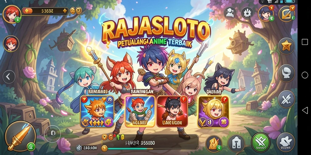 Tampilan gameplay menarik dari RAJASLOTO dengan karakter anime.