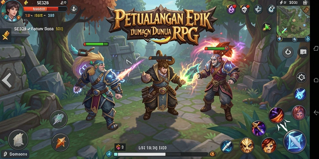 Screenshot dari gameplay SE328 yang menunjukkan aksi dalam pertempuran RPG.