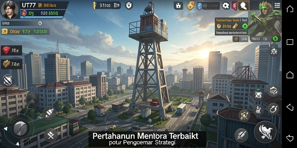 Tangkapan layar UT77 yang menampilkan aksi menara pertahanan yang menegangkan.
