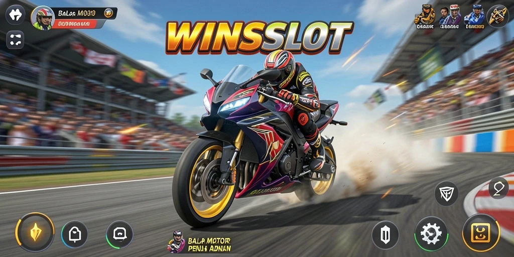 Screenshot utama WINSLOT menampilkan aksi balap motor yang mendebarkan.